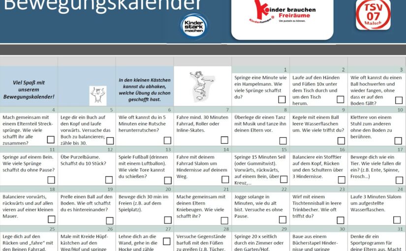 Bringt Bewegung in eure Ferien mit dem TSV Bewegungskalender